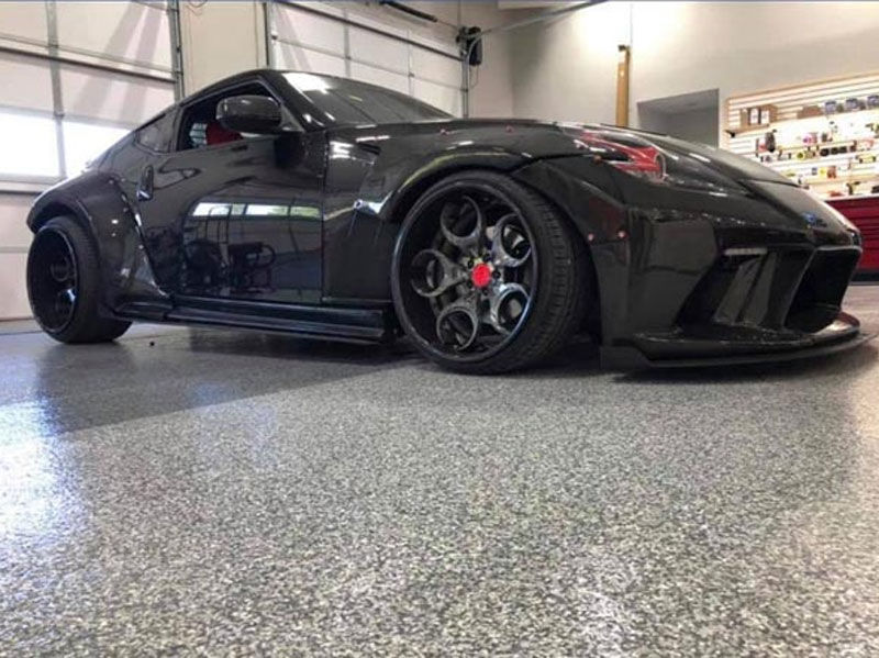 black car and garage floor